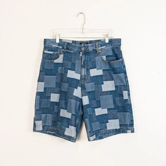 A.P.C. Helio Shorts High-rise Denim Patchwork size Large